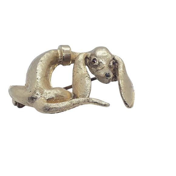Vintage Gold Tone Dachshund Dog Brooch Pin Textured Finish Figural Jewelry A139F - Picture 2 of 8